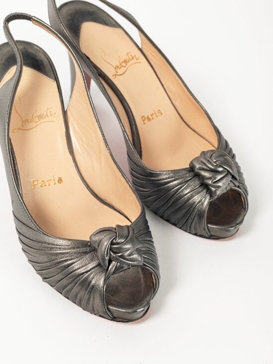 Christian Louboutin Metallic Grey Knotted Slingback Sandals - Picture 6 of 9